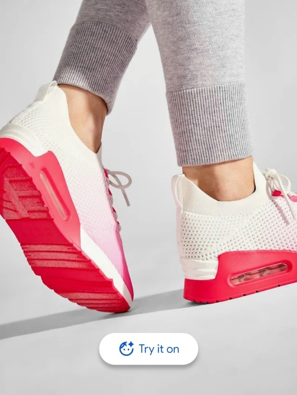 DKNY White and Pink Knit Low-Top Sneakers
